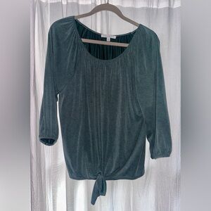 Green Envelope Teal Blouse with Tie Hem